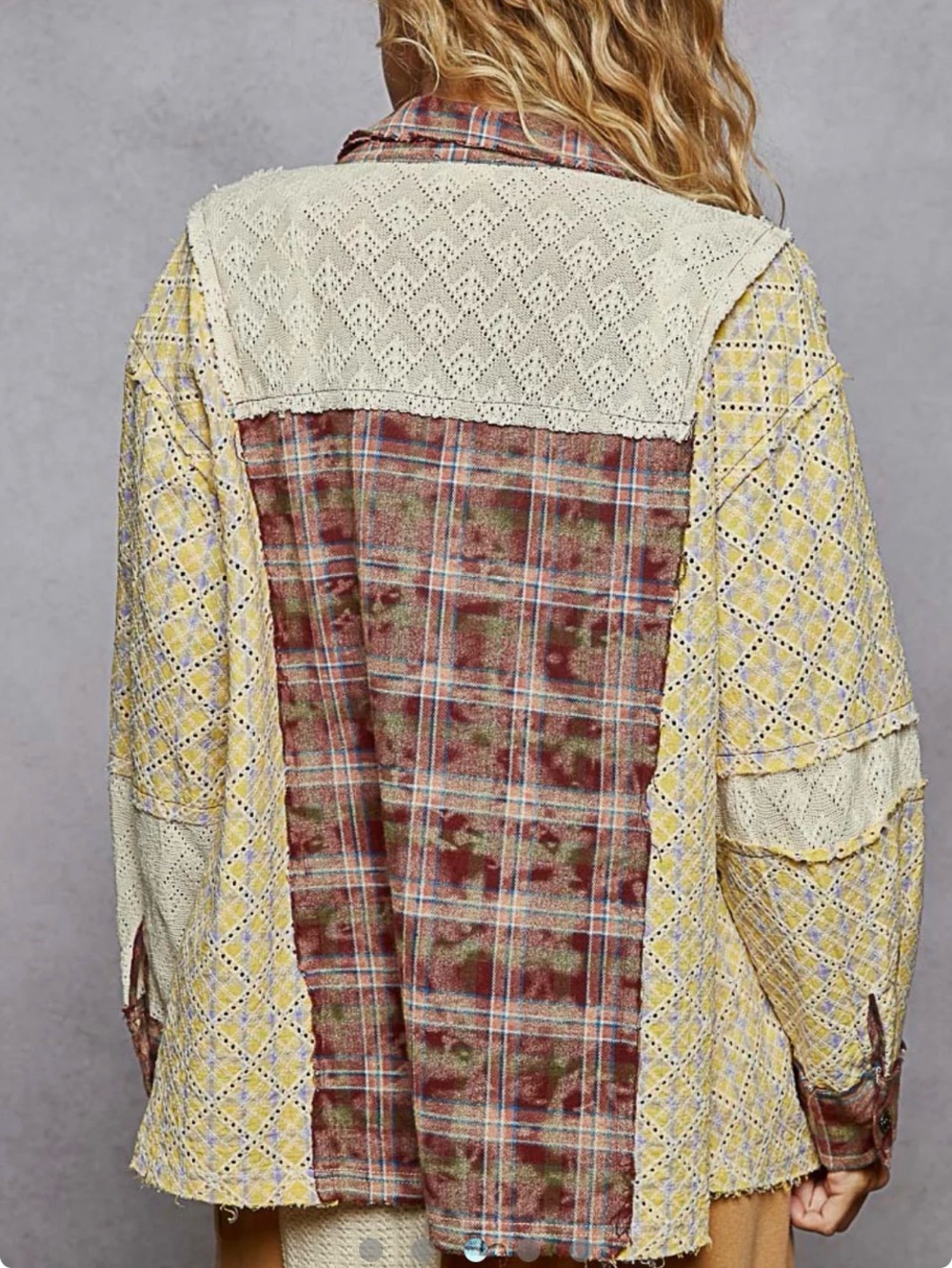 POL Red Brick Mixed Print Oversized Button Down Shirt - Picture 3 of 5